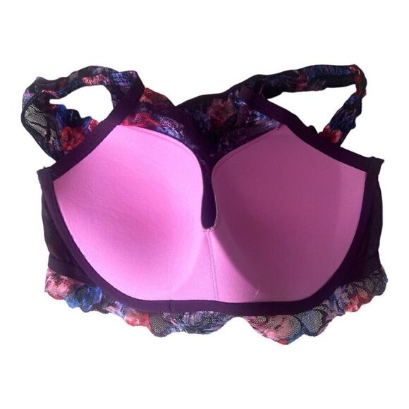 Victoria's Secret Pink Burgundy Lace High Neck Push-up Bralette Underwire SDD - Picture 5 of 12